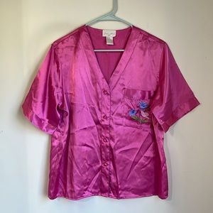 Inner Most Pink Embroidered Button Down Pajama Top Size S